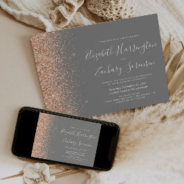 Modern Peach Glitter Gray Wedding Inbjudningar