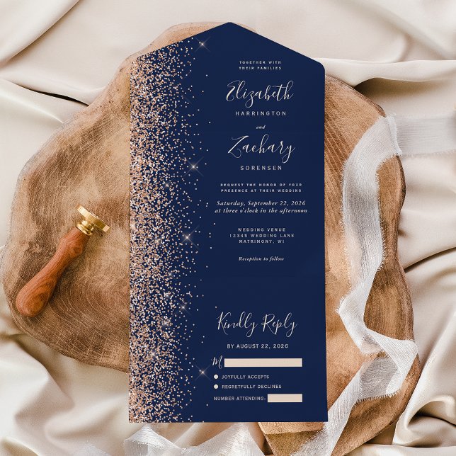 Modern Peach Glitter Navy Blue Bröllop (Skapare uppladdad)
