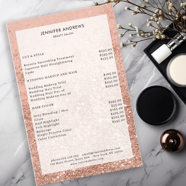 Modern Peach Glitter Salon Pris List Flyer (Skapare uppladdad)