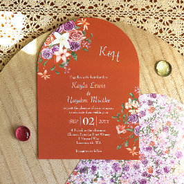 Modern Peach Lilac Terracotta Ro Garden Wedding Inbjudningar
