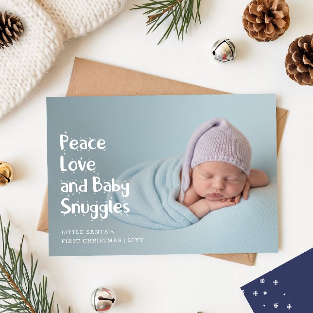 Modern Peach Love Baby's First Christmas Photo Julkort (Skapare uppladdad)