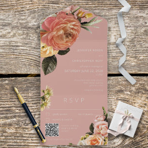 Modern Peach Mimosa Blommigt Rosa QR-kod