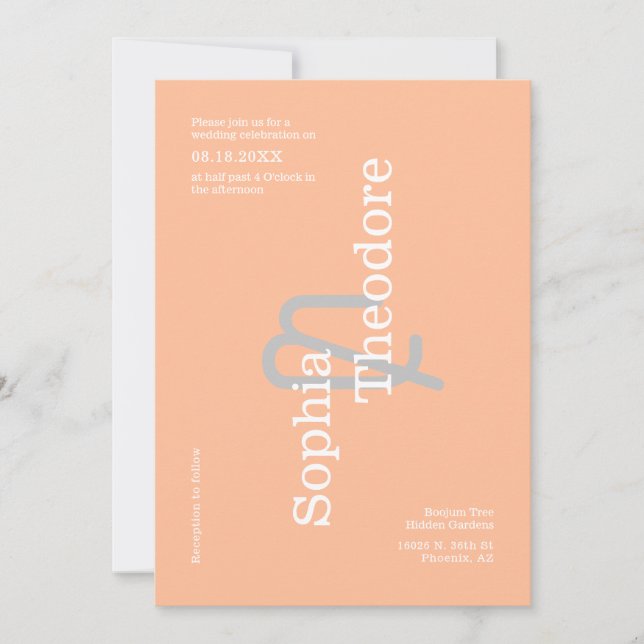 Modern Peach-minialistisk QR-kodfoto för Bröllop,  Inbjudningar (Framsida)