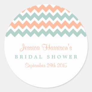 Modern Peach & Mint Chevron Möhippa Stickers Runt Klistermärke