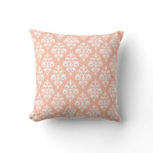 Modern Peach och White Damask Dekorativ kudde