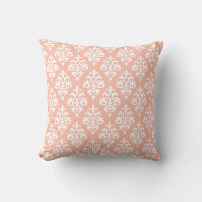 Modern Peach och White Damask Dekorativ kudde (Framsida)