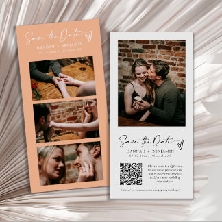 Modern Peach Photo Booth Strip QR-kod Spara Datumet