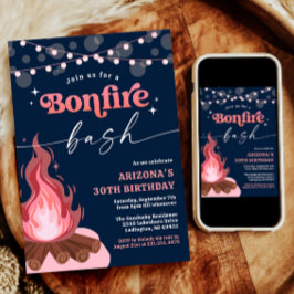 Modern Peach Rosa Bonfire-inbjudan, Bonfire Bash Inbjudningar
