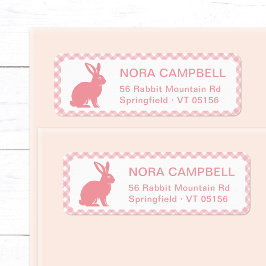 Modern Peach Rosa Bunny Gingham Returadress Returadress Etikett