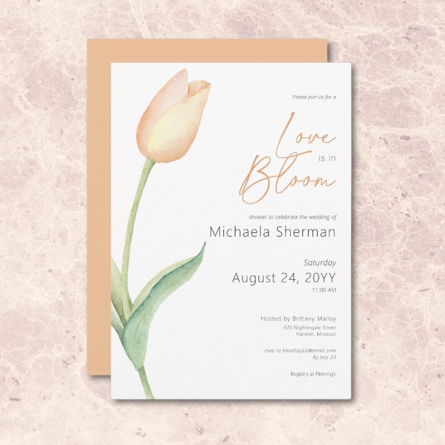 Modern Peach Tulip Kärlek i blobduschen Inbjudningar (Modern Pink Tulip Love In Bloom Shower Invitation)
