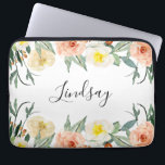 Modern Peach Watercolor Flowers Monogrammed Laptop Fodral<br><div class="desc">Med de vackra blommorna med persiko- och krämfärgerna och ditt namn är ett kalligrafiskt skript kommer den här sleeven att vara en öga-catcher när någon ser din bärbara dator i händer!</div>