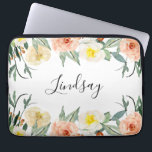 Modern Peach Watercolor Flowers Monogrammed Laptop Fodral<br><div class="desc">Med de vackra blommorna med persiko- och krämfärgerna och ditt namn är ett kalligrafiskt skript kommer den här sleeven att vara en öga-catcher när någon ser din bärbara dator i händer!</div>