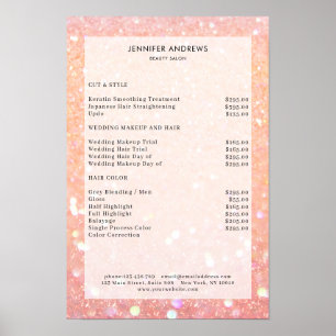 Modern Peaches Glitter Salon Prislista Poster