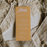 Modern Peachy Colorful Funky Stylish Wedding Meny<br><div class="desc">A colorful retro funky modern peach pink wedding dinner menu. Which features chic template design of boho vintage sweet peach background and pink bold typography .Perfect and matching with the whole suite.</div>