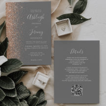Modern Peachy Glitter Grå QR-kod Bröllop