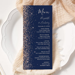 Modern Peachy Glitter Marinblå Bröllop Meny