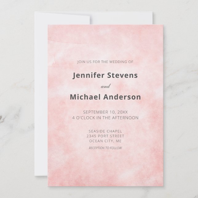 Modern Peachytonsk Minimalistisk Bröllop Inbjudningar (Framsida)