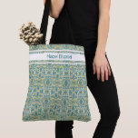 Modern Peacock Blue Mönster Tote Bag Tygkasse<br><div class="desc">Snyggt och modernt blått med senap gult färg i säcken som kan vara personlig.</div>