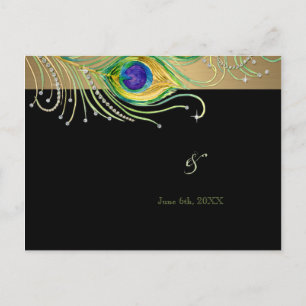 Modern Peacock Feathers Faux Jewel Rulla Swirl Inbjudan Vykort