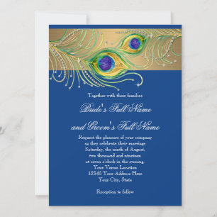 Modern Peacock Feathers Faux Jewel Rulla Swirl Inbjudningar