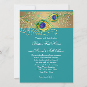 Modern Peacock Feathers Faux Jewel Rulla Swirl Inbjudningar