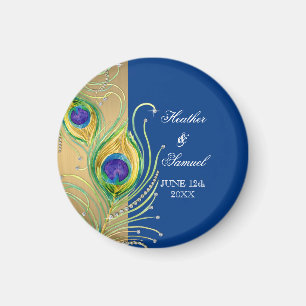Modern Peacock Feathers Faux Jewel Rulla Swirl Magnet