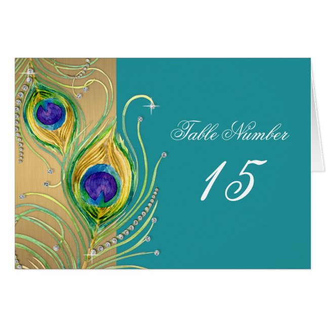 Modern Peacock Feathers Faux Jewel Rulla Swirl OBS Kort (Framsidan Horizontal)