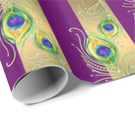 Modern Peacock Feathers Faux Jewel Stripe Hearts Presentpapper