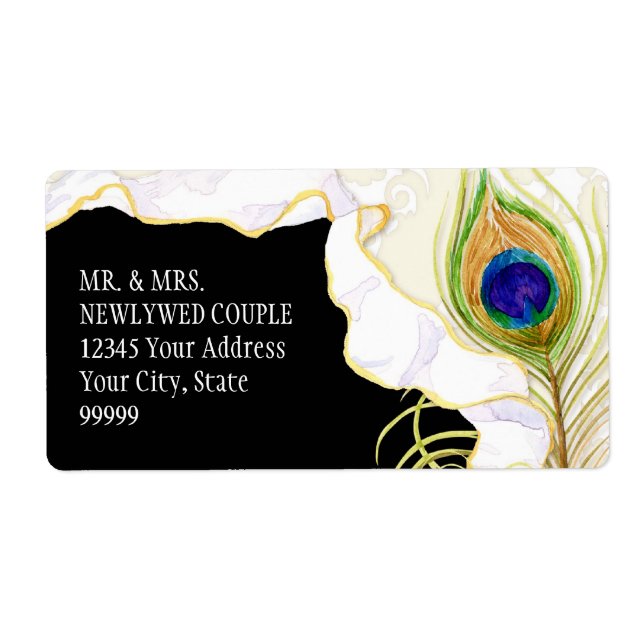 Modern Peacock Feathers Faux Ribbon Damask Swirl Fraktsedel (Framsidan)