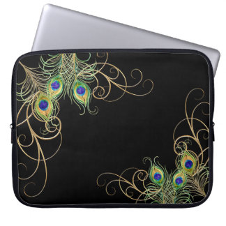 Modern Peacock Feathers Guld Swirl Namn Laptop Fodral