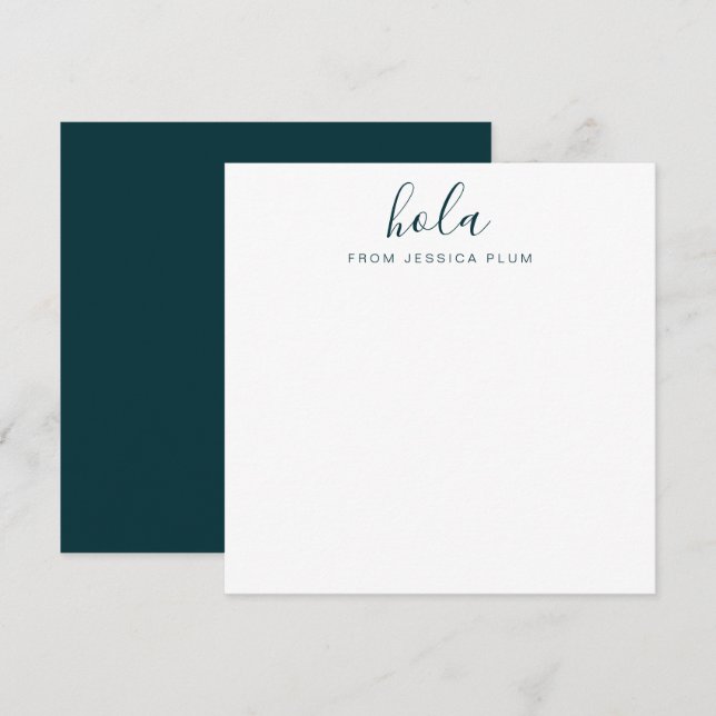 Modern Peacock Grönt Hola Correspondence Anteckningskort (Fram/baksida)