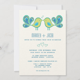 Modern Peacock Love birds Bröllop Monogram Inbjudningar