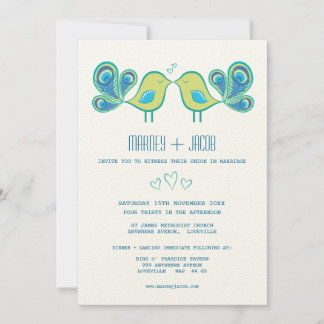Modern Peacock Love birds Bröllop Monogram Inbjudningar