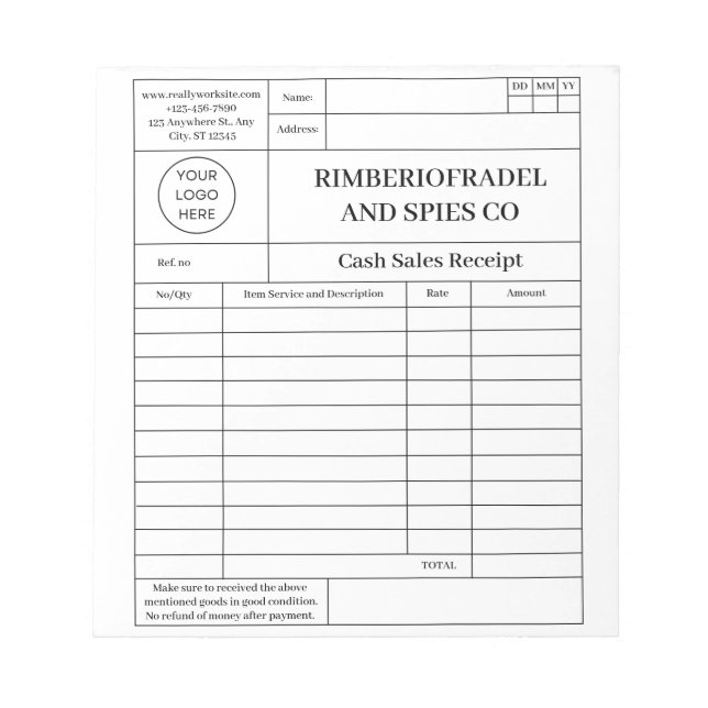 modern pengarar-försäljningskvitto anteckningsblock (Framsida)
