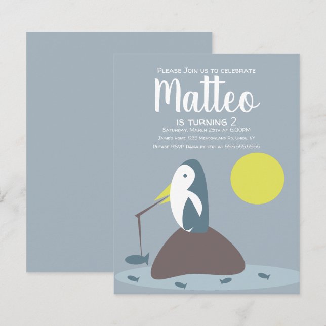 Modern Penguin-havsdag för fiske efter nautiska ha Inbjudningar (Fram/baksida)
