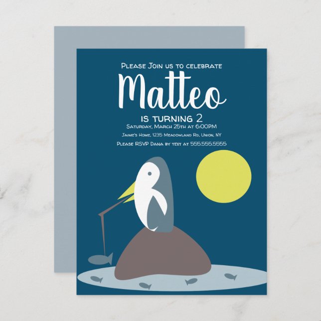Modern Penguin-havsdag för fiske efter nautiska ha Inbjudningar (Fram/baksida)