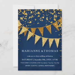 Modern Pennant Banner med glitter fallande konfett Inbjudningar