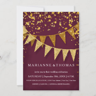 Modern Pennant Banner w Glitter Falling Confetti Inbjudningar