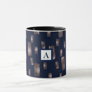 Modern pensel i roséguld & marinblå glimmer mugg