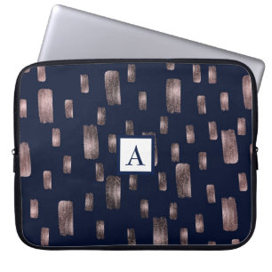 Modern pensel rose gold & marinblå glans laptop fodral