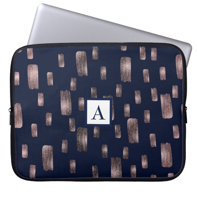 Modern pensel rose gold & marinblå glans laptop fodral (Framsidan)
