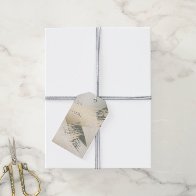 Modern penseldrag Guld på Spruce-Grönt Presentetikett (Med Snöre)