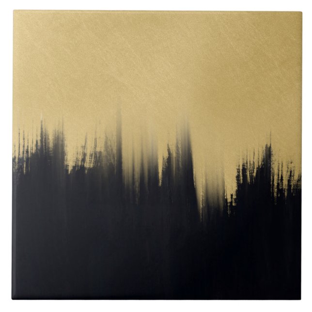 Modern penseldrag, svart Guld-design Kakelplatta (Framsidan)