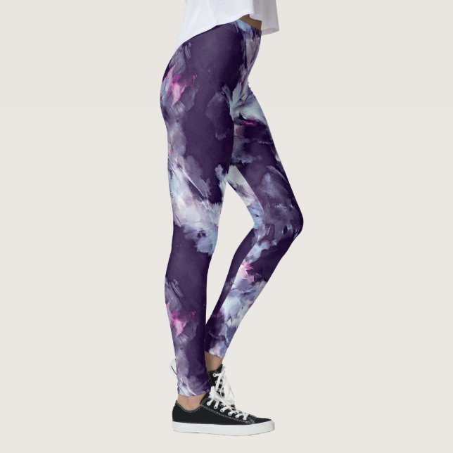 Modern penseldragblått och lila Leggings (Höger)