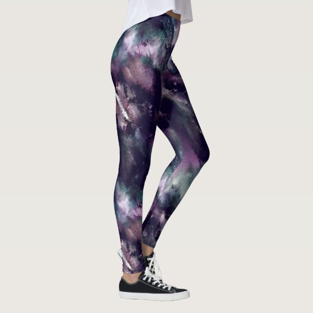 Modern penseldragblått och lila Leggings (Höger)
