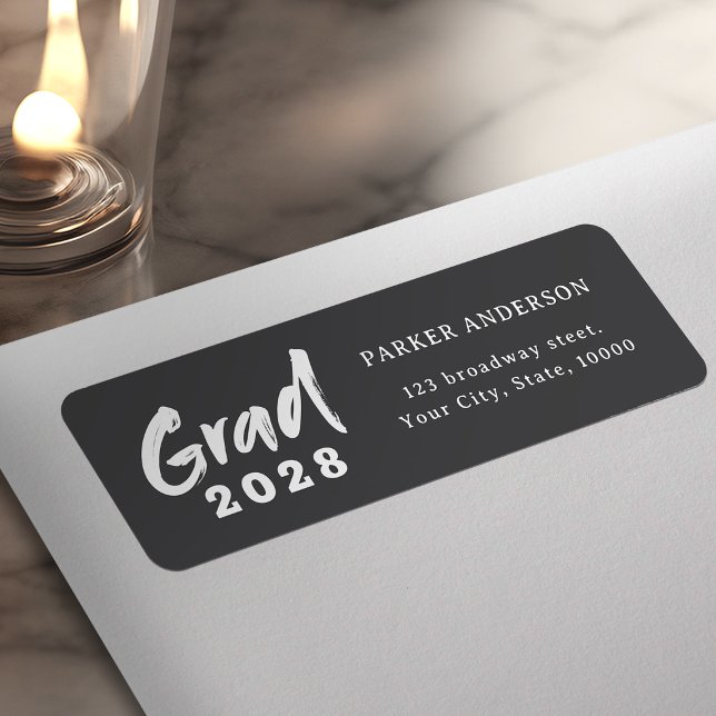 Modern penselskrift examens returadress etikett (Modern Brush Script Graduation Return Address Label)