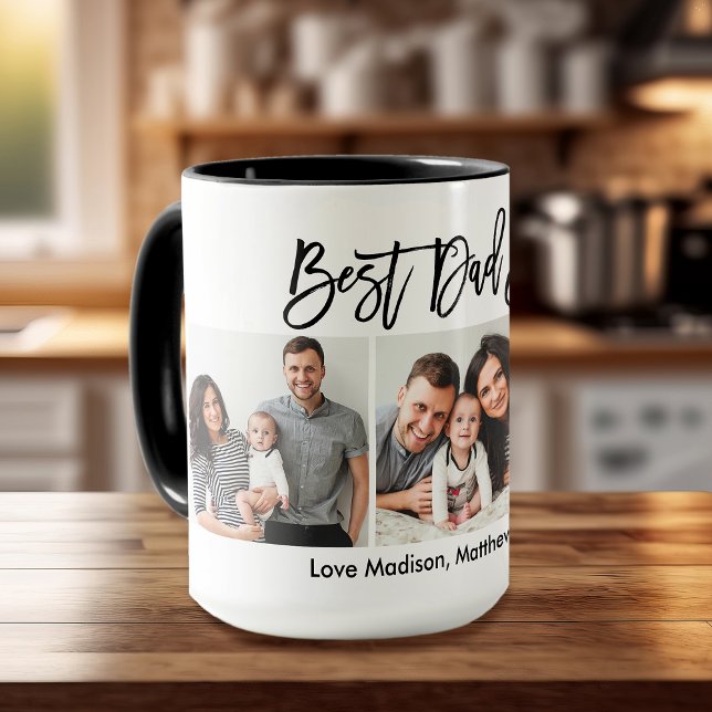Modern penselskript 3 Photo Best Pappa någonsin Mugg (Customize to change your personalized text size or text style.)