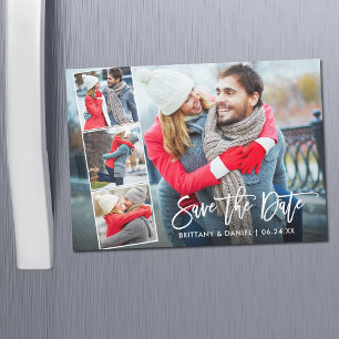 Modern penselskript 4 Photo Magnetic Save Date
