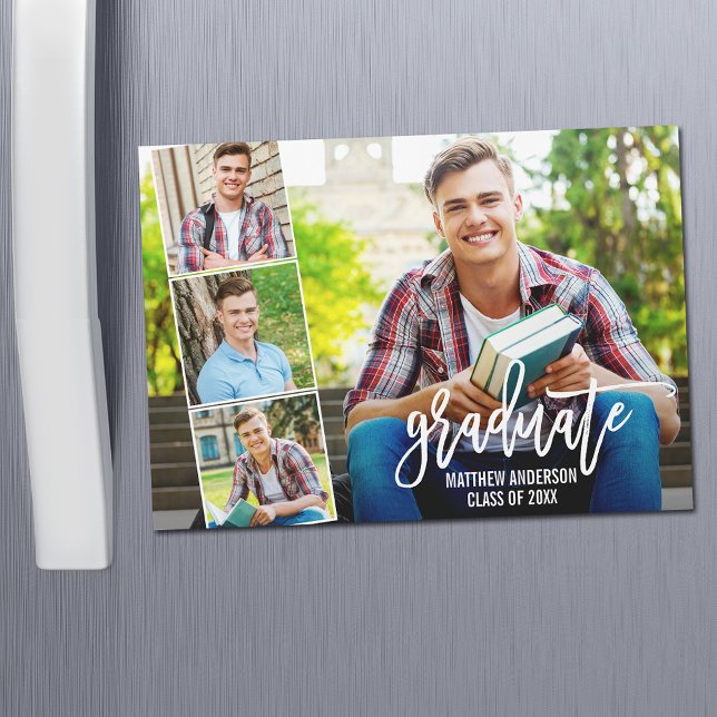 Modern penselskript 4 Photo Studenten Magnet Card (Skapare uppladdad)