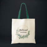 Modern penselskript botaniskt grönt Bridesmaid Tygkasse<br><div class="desc">Modern Trendig-penselskript Vattenfärg Botanical Grey Guld Circle Bridesmaid Tote Bag</div>